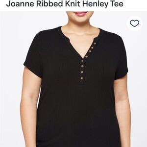 Market & Spruce Black Ribbed Knit Henley Tee